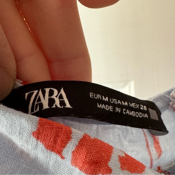 Zara ladies light blue sundress with orange flowers size M linen blend - Picture 3 of 4